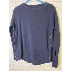 Womens Button Bell Sleeve Pullover Sweater Sz Small Blue Top